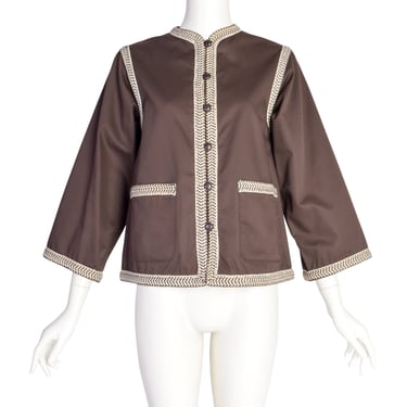 Yves Saint Laurent Vintage SS 1977 Brown Cotton Braided Trim Jacket