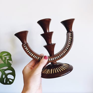 Vintage Rosewood and Quill Candelabra 