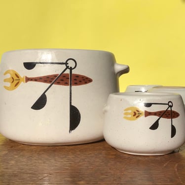 MCM Atomic West Bend Bean Pot with 4 Cute Bowls — Soups On! 
