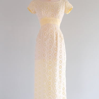 Sweet 1960's Daisy Chain Yellow & Ivory Lace Gown / Sz XS/S