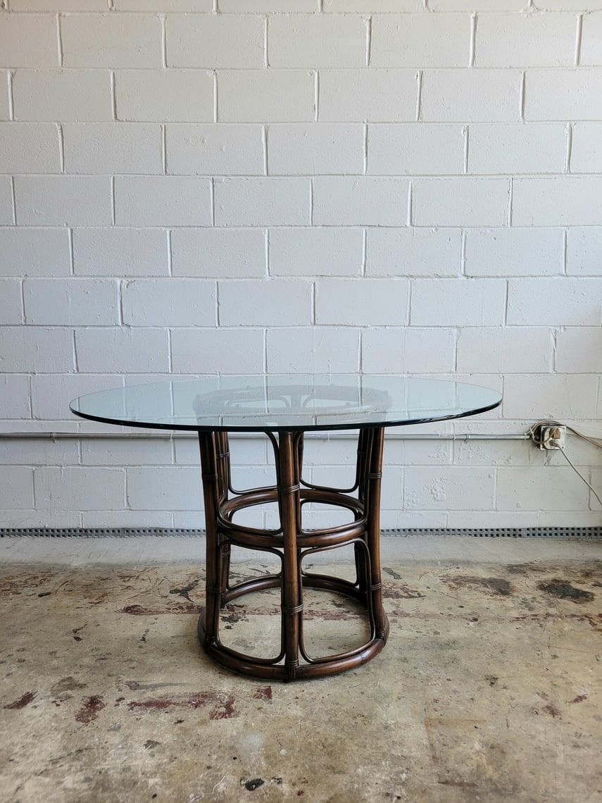 Vintage Glass Top Table With Rattan Base Wishbone Reserve Baltimore, MD