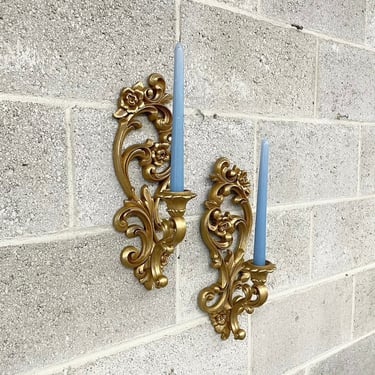 Vintage Sconce Set Retro 1970s Mid Century Modern + Homco  + Gold + Set of 2 Matching + 4118 + Wall Mounted + Candle Holder + Home Decor 