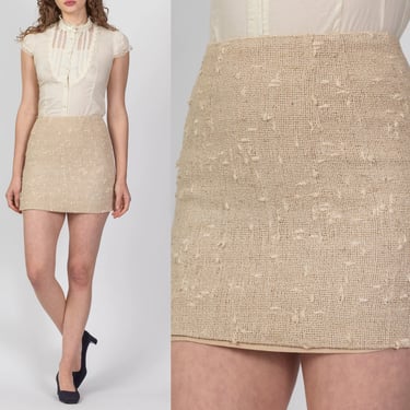 70s Ecru Knit Mini Skirt - Petite Small, 26" | Vintage Boho High Waisted Micro Miniskirt 