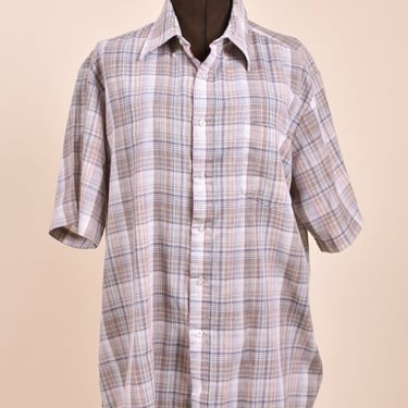Tan Short Sleeve Plaid Shirt By Charing Cross, XXL