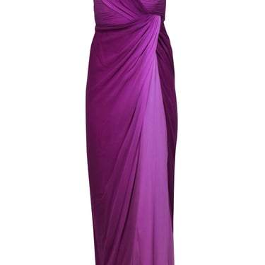 Melinda Eng - Purple Ombre Strapless Ruched Gown Sz 4