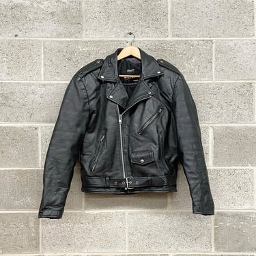 Vintage Motorcycle Jacket Retro 1990s Wilsons + The Leather Expert + Size M + Black + Genuine Leather + Thinsulate +Unisex Apparel 