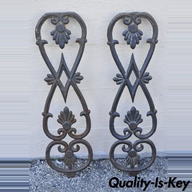 Antique Victorian Cast Iron Gate Supports Architectural Elements - a Pair