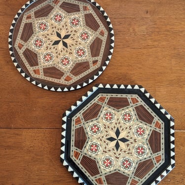 Set of 2 Vintage Spanish Miguel Laguana Marquetry Wood Inlay Decorative Trays 