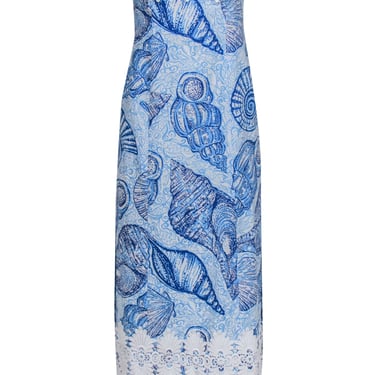 Lilly Pulitzer - Blue Fish & Shell Two-Tone Cotton Maxi Dress w/ Lace Trim Sz 0