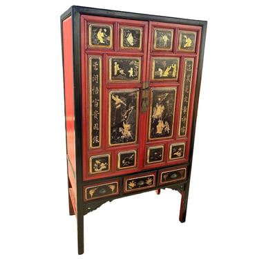 Qing Dynasty Hand Painted & Lacquered Gilt Armoire Cabinet, China 