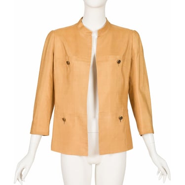 Nina Ricci Haute Couture 1960s Vintage Butterscotch Raw Silk Open Jacket 