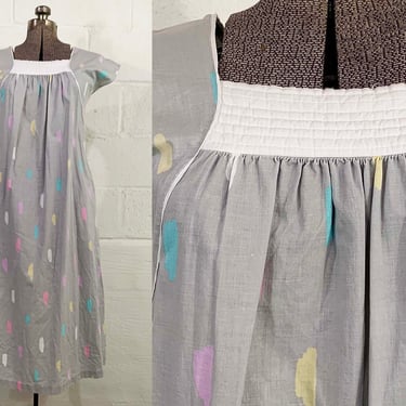 Vintage Gray Dress Barbizon's Pastel Paint Spots Nightgown MuuMuu Robe Summer Dress Sundress A-Line 1980s 80s Large XL 