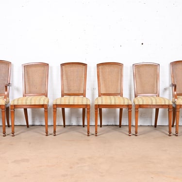 Kindel Furniture French Regency Louis XVI Cherry Wood Cane Back Dining Chairs, Set of Six