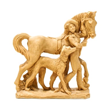 VINTAGE: 1970's - Solid Resin Horse Statue - Horse Figures - Horse Dog and Boy Statues - Western - SKU 22-D-00011755 