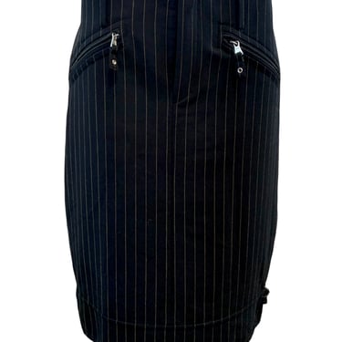 Jean Paul Gaultier 90s Black Pinstripe Skirt with Buckles