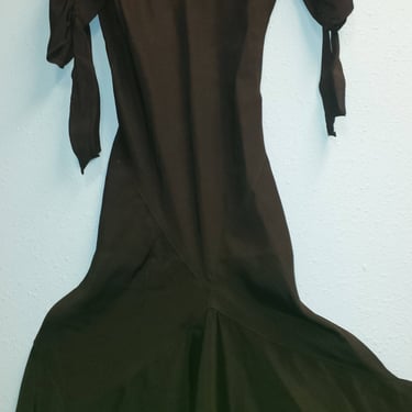 Bias cut black crepe 1930's evening dress 