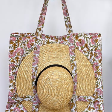 Quilted Block Print Market Hat Tote