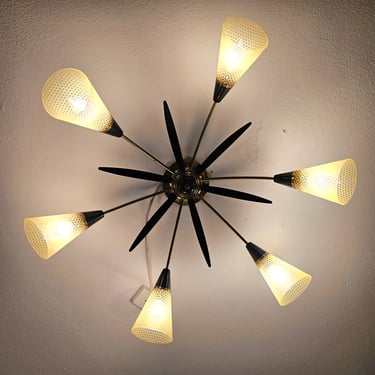 60s vintage glass chandelier mid century lamp pendant light 