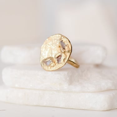 Brass and Rose Quartz Crescent Ring