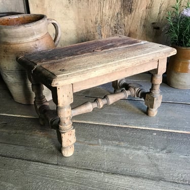 Rustic French Wood Stool, Charming Small Hardwood Bench, Rustic European Farmhouse 