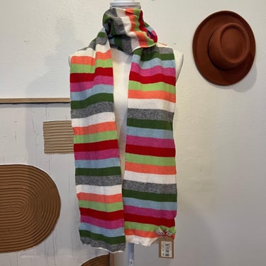 Avoca Soft Cashmere & Wool Long Striped Bright Colorful Scarf NEW with tags 