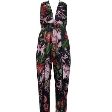 Katie May - Black w/ Pink Floral Sprint Halter Jumpsuit Sz M