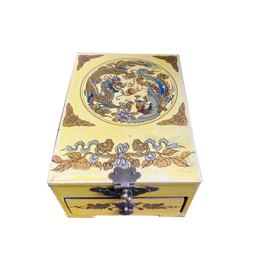 Small Chinese Oriental Yellow Dragon Phoenix Mirror Jewelry Box ws2821BE 