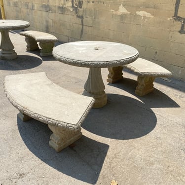 Concrete Table Patio Set with 2 Benches