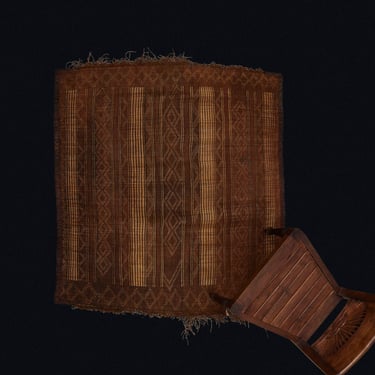 Small Early Tuareg Mat with 3 Broad Elaborate Bands Covering the Field and Edged with a Camel Leather Trim