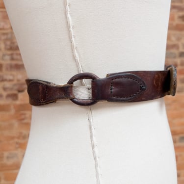 brown leather belt | 70s plus size vintage full grain cowhide dark brown thick distressed leather belt 