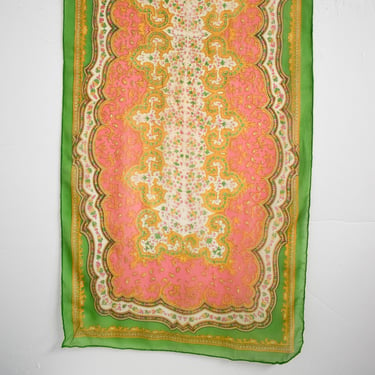 1940s/50s Sheer Pink and Green Paisley Scarf 