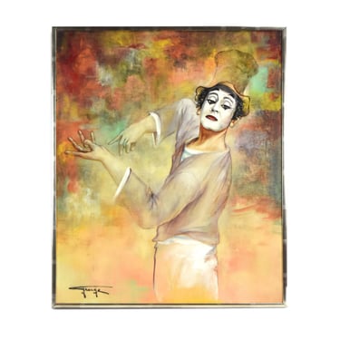 Henri Grange portrait of French mime Marcel Marceau 1970’s Oil Painting 