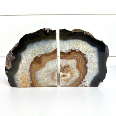 Thick Agate Geode Corner Slab Crystal Bookends Pair Brazil 13 lb Brazilian 001 