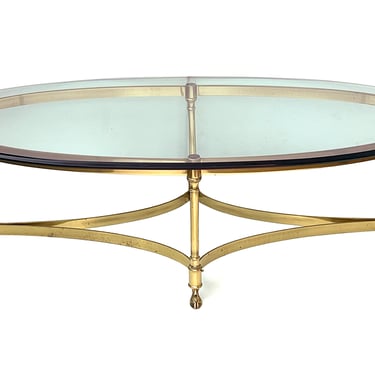 LaBarge Hollywood Regency Neoclassical Style Brass & Glass Coffee Table