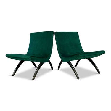 Milo Baughman Early Pair of Scoop Chairs W/Ebonized Legs and Velvet Upholstery