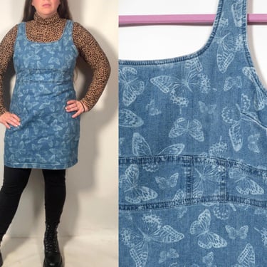 Vintage Y2K Denim Butterfly Dress Size XL 