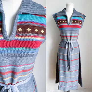 Vintage 1970s Striped Sweater Dress / S-M 