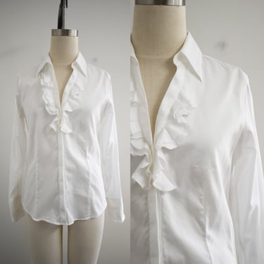 1990s Brooks Brother White Ruffled Blouse 