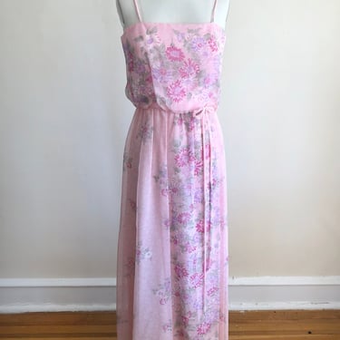 Light Pink and Purple Floral Maxi-Dress - 1970s 