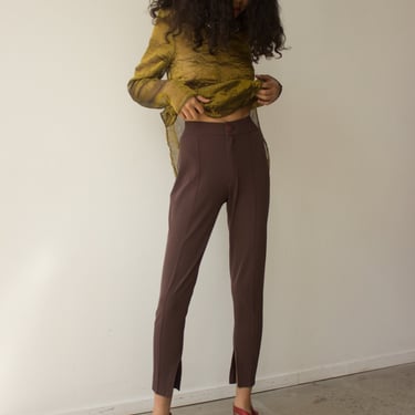 1980s Issey Miyake Stretch Umber Spandex Trouser with Zip Ankles 