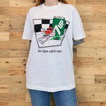 Vintage 7 Up Funny See Spot Catch Rays Brand Advertising Tee Shirt T-Shirt 