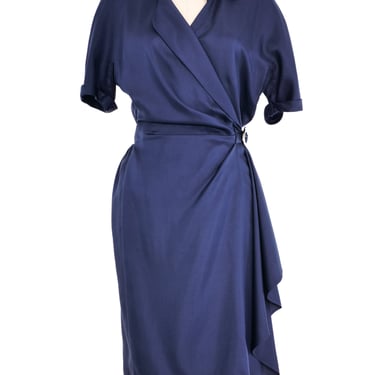 Thierry Mugler Navy Silk Wrap Dress
