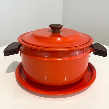 Vintage Red/Orange Aluminum Camping Pot and Plate 