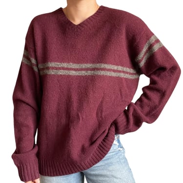 Vintage J Crew Mens Red Striped V Neck 100% Wool Sweater Sz L 