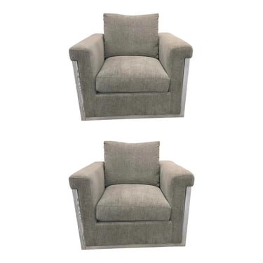Stylish Organic Modern Gray and White Club Chair PAir