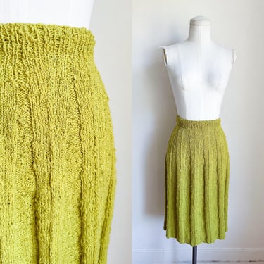 Vintage 1950s Chartreuse Green Yellow Boucle Knit Skirt / S-M 