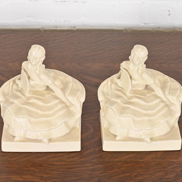 Rookwood Pottery Arts & Crafts Glazed Ceramic Victorian Lady Bookends, 1931