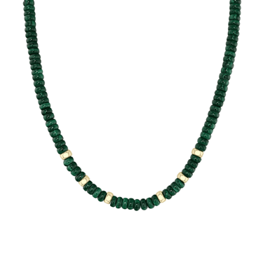 Gold & Malachite Rondelle Bead Necklace