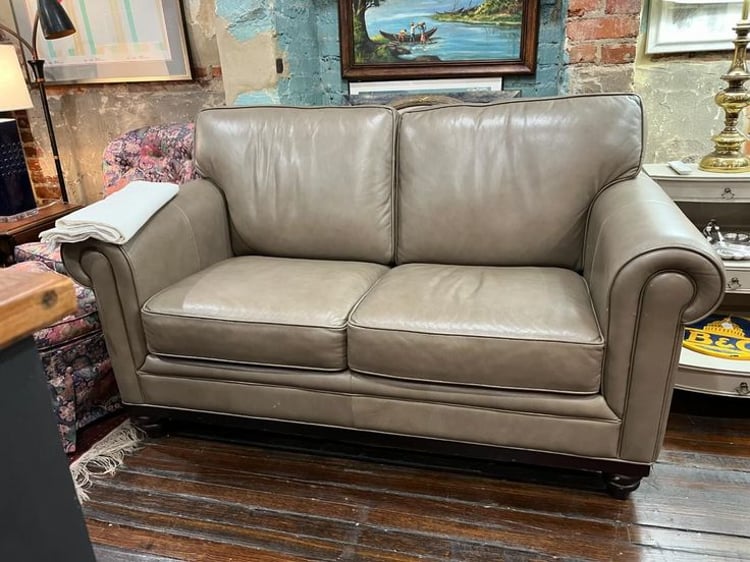 Martha Stewart leather sofa 64” x 35” x 31” seat height 19” Call 202-941-8802 to purchase