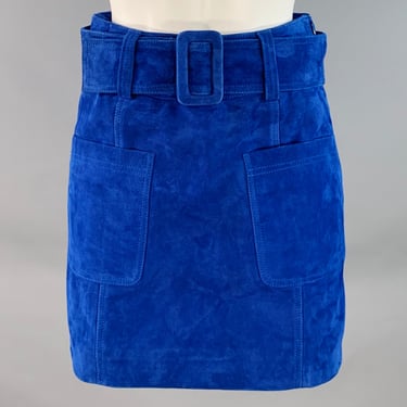SEZANE Size 2 Blue Goat Suede Belted Mini Skirt